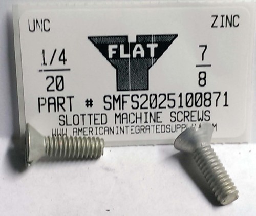 1/4-20X7/8 FLAT HEAD SLOTTED MACHINE SCREW STEEL ZINC PLATED