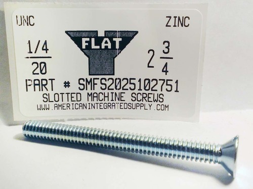 1/4-20X2-3/4 FLAT HEAD SLOTTED MACHINE SCREW STEEL ZINC PLATED