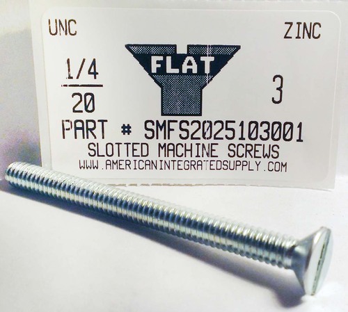 1/4-20X3 FLAT HEAD SLOTTED MACHINE SCREW STEEL ZINC PLATED