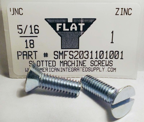 5/16-18X1 FLAT HEAD SLOTTED MACHINE SCREW STEEL ZINC PLATED
