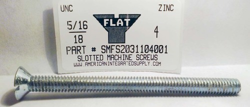 5/16-18X4 FLAT HEAD SLOTTED MACHINE SCREW STEEL ZINC PLATED