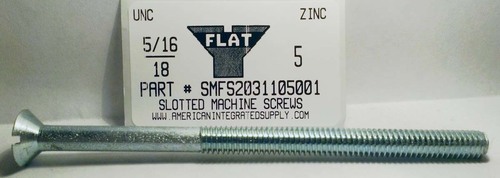 5/16-18X5 FLAT HEAD SLOTTED MACHINE SCREW STEEL ZINC PLATED 3" RT