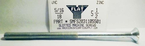 5/16-18X5-1/2 FLAT HEAD SLOTTED MACHINE SCREW STEEL ZINC PLATED