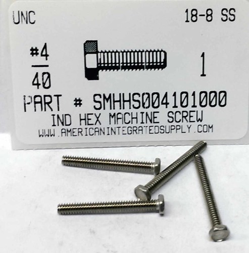 #4-40X1 INDENTED HEX HEAD MACHINE SCREW 18-8 STAINLESS STEEL