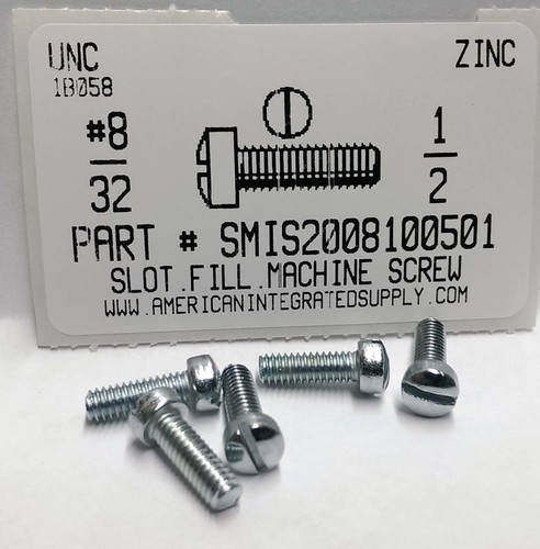 #8-32X1/2 FILLISTER HEAD SLOTTED MACHINE SCREW STEEL ZINC PLATED