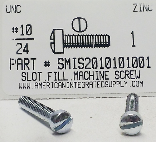 #10-24X1 FILLISTER HEAD SLOTTED MACHINE SCREW STEEL DULL ZINC PLATE .142