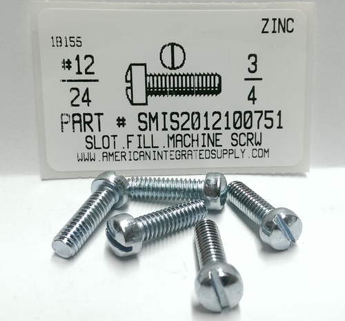 #12-24X3/4 FILLISTER HEAD SLOTTED MACHINE SCREW STEEL ZINC PLATED