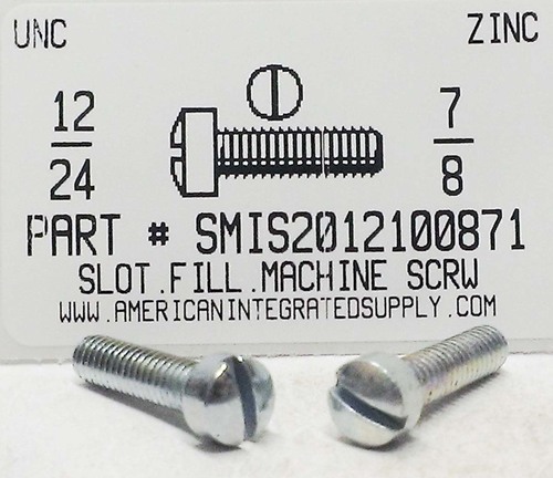 #12-24X7/8 FILLISTER HEAD SLOTTED MACHINE SCREW STEEL ZINC PLATED