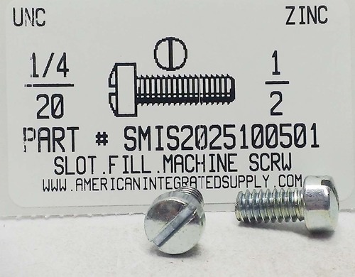 1/4-20X1/2 FILLISTER HEAD SLOTTED MACHINE SCREW STEEL ZINC PLATED