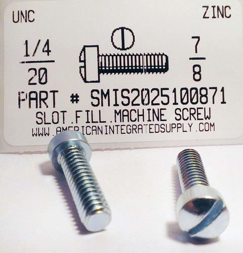 1/4-20X7/8 FILLISTER HEAD SLOTTED MACHINE SCREW STEEL ZINC PLATED (DISCONTINUED)