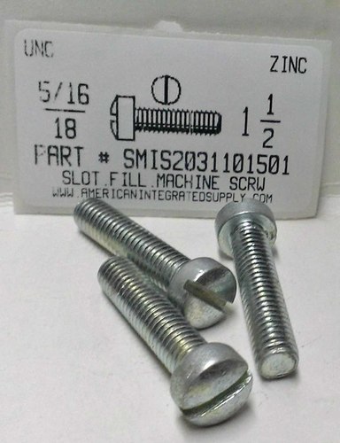 5/16-18X1-1/2 FILLISTER HEAD SLOTTED MACHINE SCREW STEEL ZINC PLATED