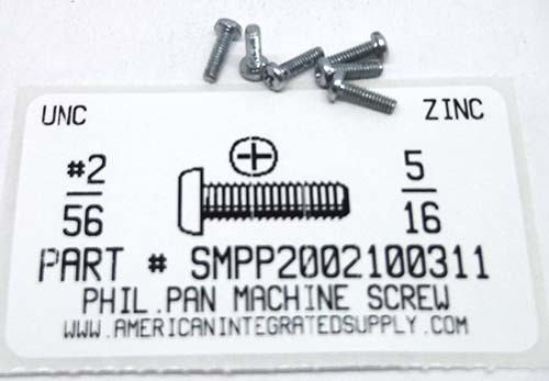 #2-56X5/16 PAN HEAD PHILLIPS MACHINE SCREW STEEL ZINC PLATED