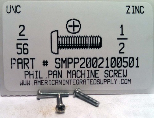 #2-56X1/2 PAN HEAD PHILLIPS MACHINE SCREW STEEL ZINC PLATED