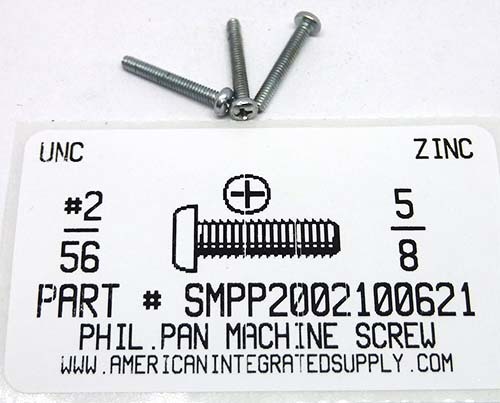#2-56X5/8 PAN HEAD PHILLIPS MACHINE SCREW STEEL ZINC PLATED