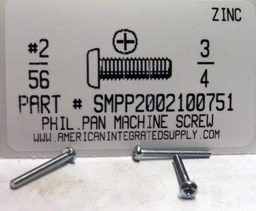 #2-56X3/4 PAN HEAD PHILLIPS MACHINE SCREW STEEL ZINC PLATED