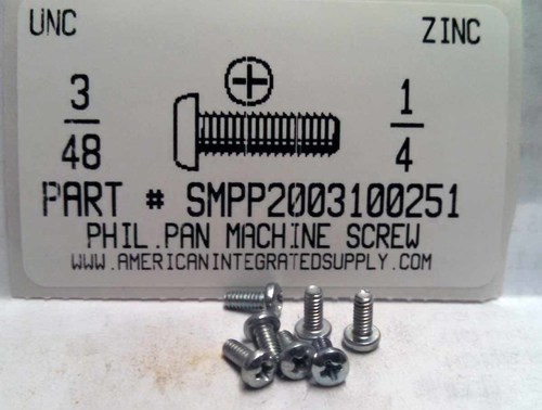 #3-48X1/4 PAN HEAD PHILLIPS MACHINE SCREW STEEL ZINC PLATED