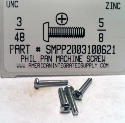 #3-48X5/8 PAN HEAD PHILLIPS MACHINE SCREW STEEL ZINC PLATED