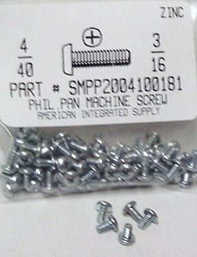 #4-40X3/16 PAN HEAD PHILLIPS MACHINE SCREW STEEL ZINC PLATED