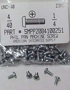 #4-40X1/4 PAN HEAD PHILLIPS MACHINE SCREW STEEL ZINC PLATED