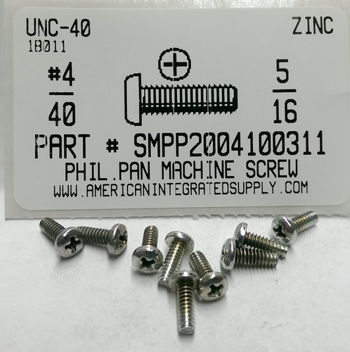 #4-40X5/16 PAN HEAD PHILLIPS MACHINE SCREW STEEL ZINC PLATED
