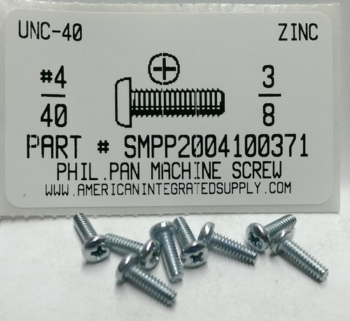 #4-40X3/8 PAN HEAD PHILLIPS MACHINE SCREW STEEL ZINC PLATED