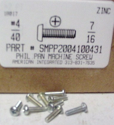 #4-40X7/16 PAN HEAD PHILLIPS MACHINE SCREW STEEL ZINC PLATED