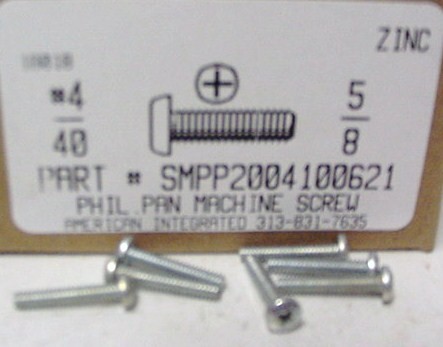 #4-40X5/8 PAN HEAD PHILLIPS MACHINE SCREW STEEL ZINC PLATED