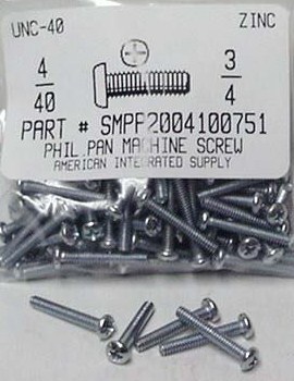 #4-40X3/4 PAN HEAD PHILLIPS MACHINE SCREW STEEL ZINC PLATED