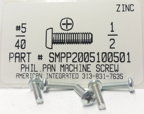 #5-40X1/2 PAN HEAD PHILLIPS MACHINE SCREW STEEL ZINC PLATED