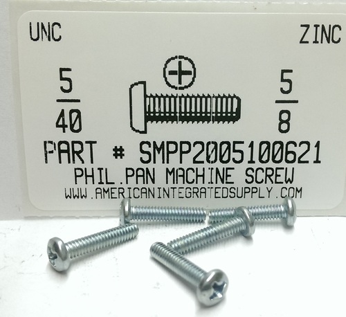 #5-40X5/8 PAN HEAD PHILLIPS MACHINE SCREW STEEL ZINC PLATED