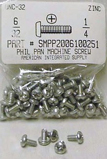 #6-32X1/4 PAN HEAD PHILLIPS MACHINE SCREW STEEL ZINC PLATED