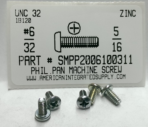 #6-32X5/16 PAN HEAD PHILLIPS MACHINE SCREW STEEL ZINC PLATED