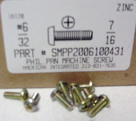 #6-32X7/16 PAN HEAD PHILLIPS MACHINE SCREW STEEL ZINC PLATED