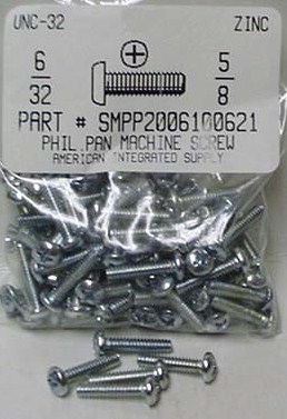 #6-32X5/8 PAN HEAD PHILLIPS MACHINE SCREW STEEL ZINC PLATED