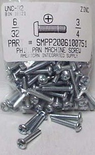 #6-32X3/4 PAN HEAD PHILLIPS MACHINE SCREW STEEL ZINC PLATED