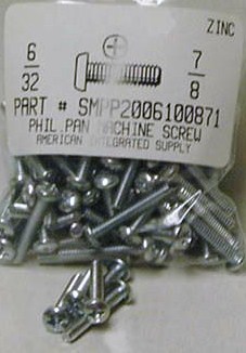 #6-32X7/8 PAN HEAD PHILLIPS MACHINE SCREW STEEL ZINC PLATED