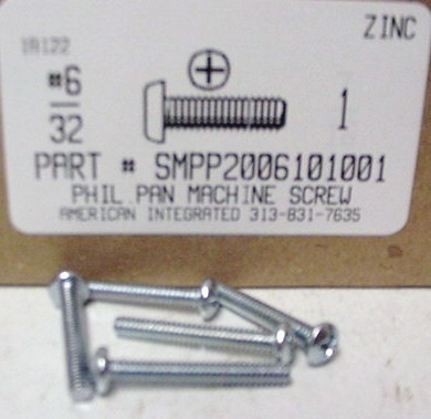 #6-32X1 PAN HEAD PHILLIPS MACHINE SCREW STEEL ZINC PLATED