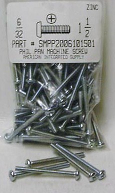 #6-32X1-1/2 PAN HEAD PHILLIPS MACHINE SCREW STEEL ZINC PLATED