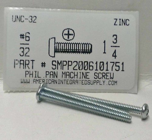 #6-32X1-3/4 PAN HEAD PHILLIPS MACHINE SCREW STEEL ZINC PLATED