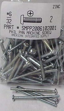 #6-32X2 PAN HEAD PHILLIPS MACHINE SCREW STEEL ZINC PLATED