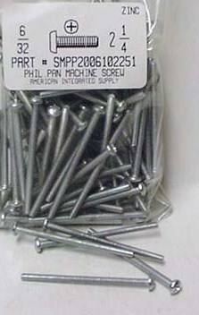 #6-32X2-1/4 PAN HEAD PHILLIPS MACHINE SCREW STEEL ZINC PLATED