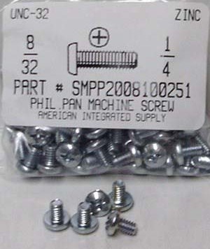 #8-32X1/4 PAN HEAD PHILLIPS MACHINE SCREW STEEL ZINC PLATED