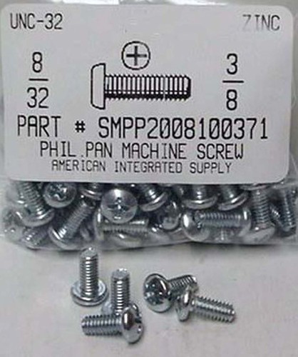 #8-32X3/8 PAN HEAD PHILLIPS MACHINE SCREW STEEL ZINC PLATED