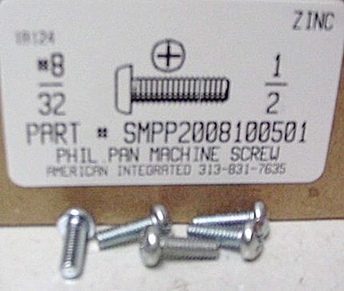 #8-32X1/2 PAN HEAD PHILLIPS MACHINE SCREW STEEL ZINC PLATED