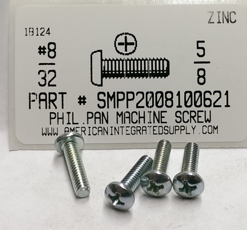 #8-32X5/8 PAN HEAD PHILLIPS MACHINE SCREW STEEL ZINC PLATED
