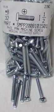#8-32X1-1/2 PAN HEAD PHILLIPS MACHINE SCREW STEEL ZINC PLATED