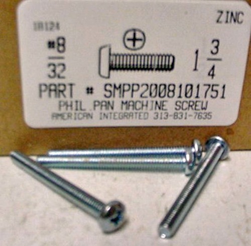 #8-32X1-3/4 PAN HEAD PHILLIPS MACHINE SCREW STEEL ZINC PLATED