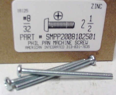 #8-32X2-1/2 PAN HEAD PHILLIPS MACHINE SCREW STEEL ZINC PLATED