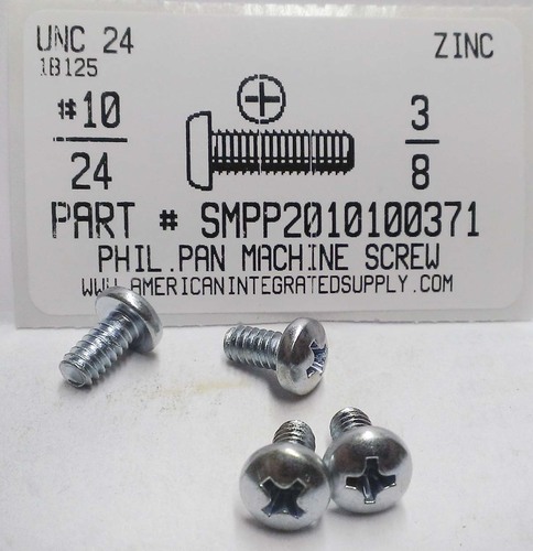#10-24X3/8 PAN HEAD PHILLIPS MACHINE SCREW STEEL ZINC PLATED