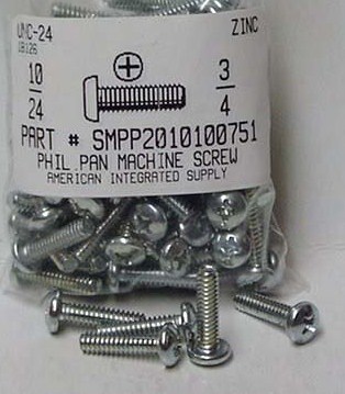 #10-24X3/4 PAN HEAD PHILLIPS MACHINE SCREW STEEL ZINC PLATED